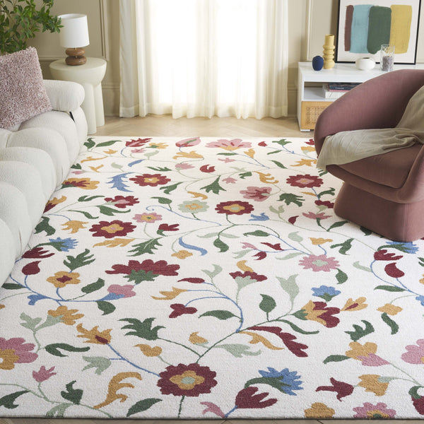 Safavieh Blossom Exquisite Floral Area Rug - Hand-tufted Luxury Wool And Cotton For Timeless Elegance Ivory ,Red 80% Wool,20% Cotton Blm569a-8