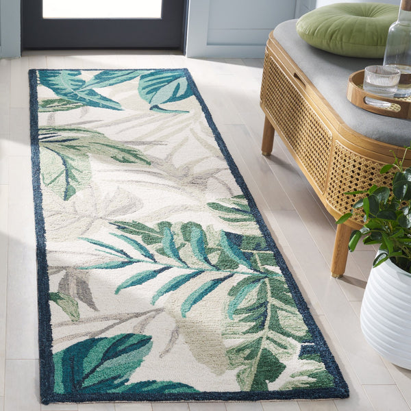 Safavieh Blossom Hand-tufted Area Rug - Elegant Floral Design For A Serene Living Space Transformation Ivory ,Green 80% Wool,20% Cotton Blm570y-6sq