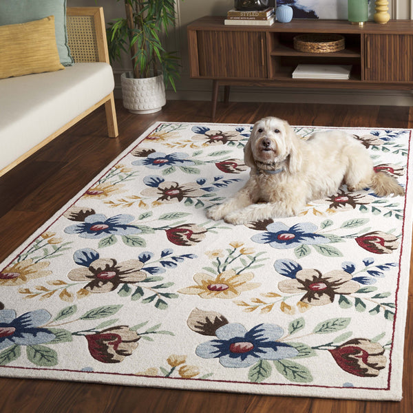Safavieh Blossom Hand-tufted Floral Area Rug - Luxurious Wool & Cotton Blend For Timeless Elegance In Any Room Ivory ,Blue 80% Wool,20% Cotton Blm571a-28