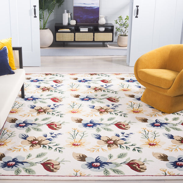 Safavieh Blossom Hand-tufted Floral Area Rug - Luxurious Wool & Cotton Blend For Timeless Elegance In Any Room Ivory ,Blue 80% Wool,20% Cotton Blm571a-28