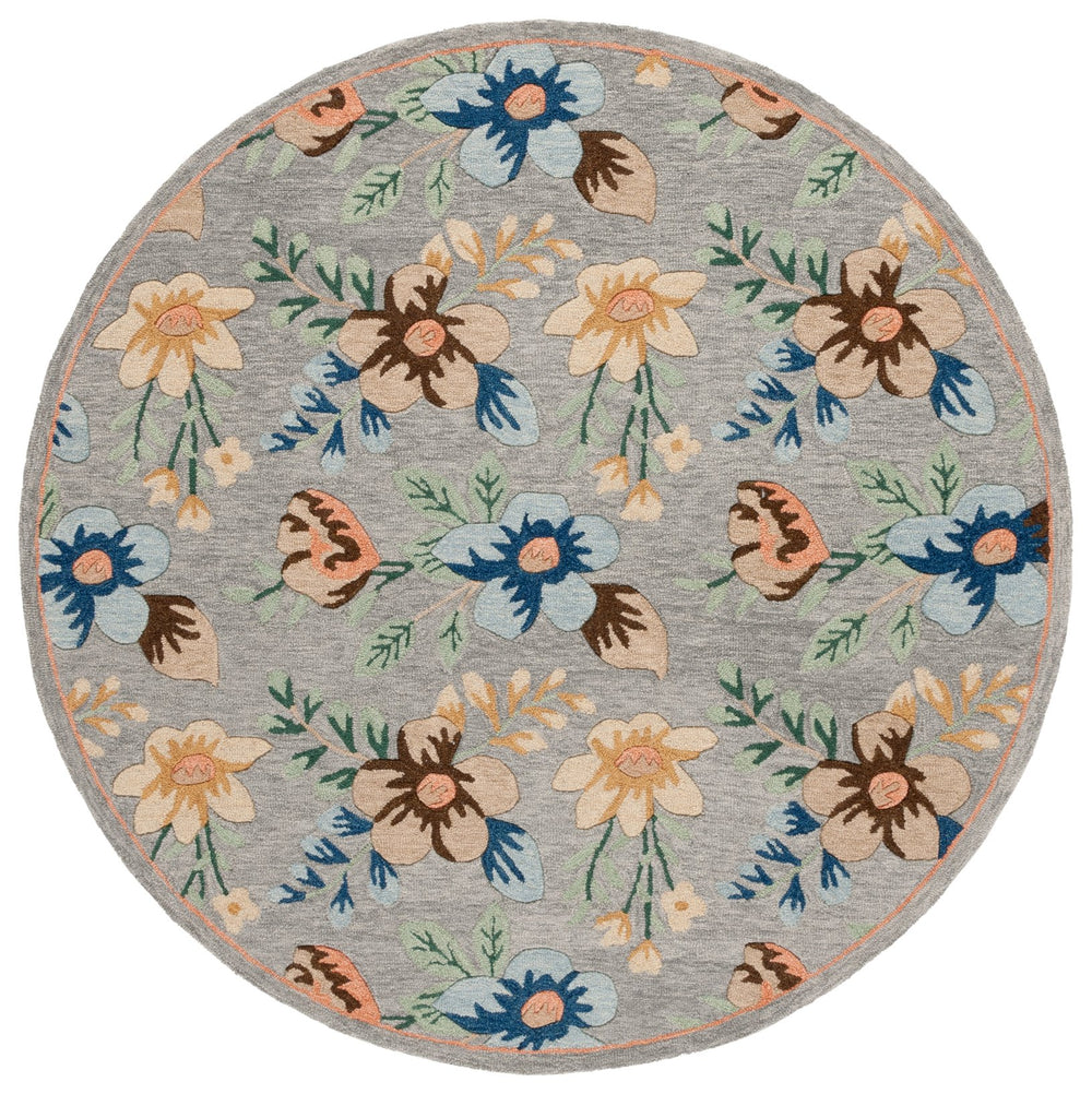 Safavieh Blossom Hand-tufted 6' Round Area Rug In Grey Blue – Luxurious Floral Elegance For Your Home Decor Grey ,Blue 80% Wool,20% Cotton Blm571f-6r