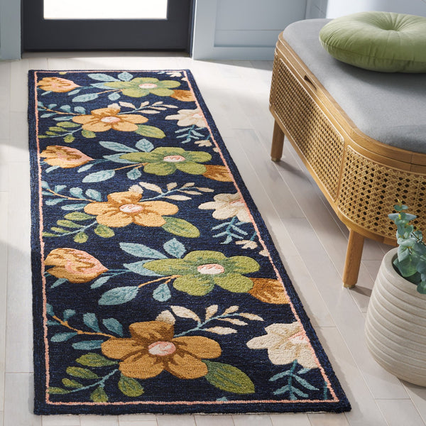 Safavieh Blossom Hand-tufted Floral Area Rug - Luxurious Wool & Cotton Blend For Timeless Elegance In Any Room Navy ,Green 80% Wool,20% Cotton Blm571n-4