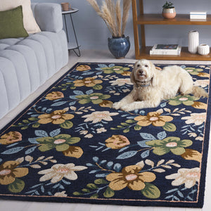 Safavieh Blossom Hand-tufted Floral Area Rug - Luxurious Wool & Cotton Blend For Timeless Elegance In Any Room Navy ,Green 80% Wool,20% Cotton Blm571n-4