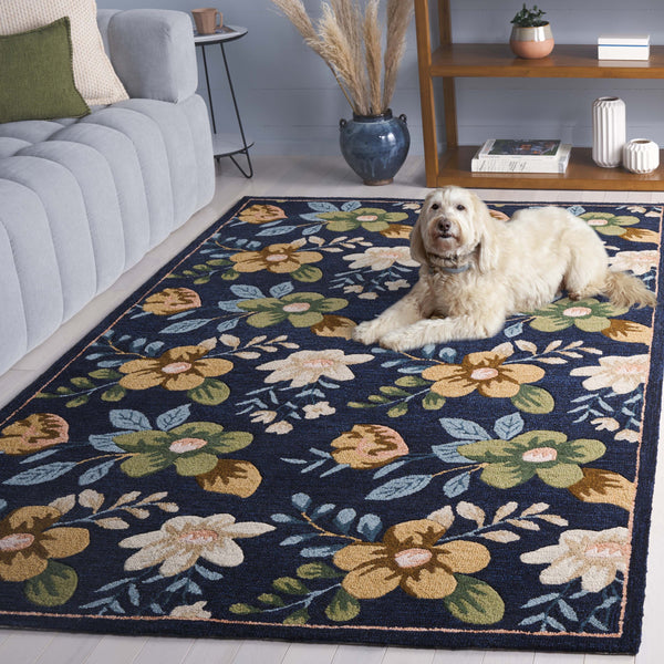 Safavieh Blossom Hand-tufted Floral Area Rug - Luxurious Wool & Cotton Blend For Timeless Elegance In Any Room Navy ,Green 80% Wool,20% Cotton Blm571n-4