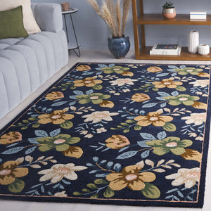 Safavieh Blossom Hand-tufted Floral Area Rug - Luxurious Wool & Cotton Blend For Timeless Elegance In Any Room Navy ,Green 80% Wool,20% Cotton Blm571n-4