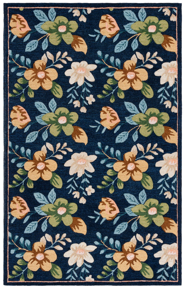 Safavieh Blossom Hand-tufted Floral Area Rug - Luxurious Wool & Cotton Blend For Timeless Elegance In Any Room Navy ,Green 80% Wool,20% Cotton Blm571n-4