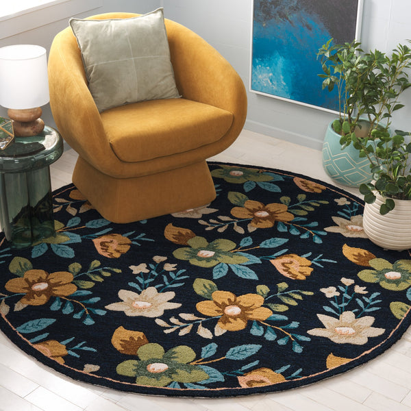 Safavieh Blossom Hand-tufted Floral Area Rug - Luxurious Wool & Cotton Blend For Timeless Elegance In Any Room Navy ,Green 80% Wool,20% Cotton Blm571n-4