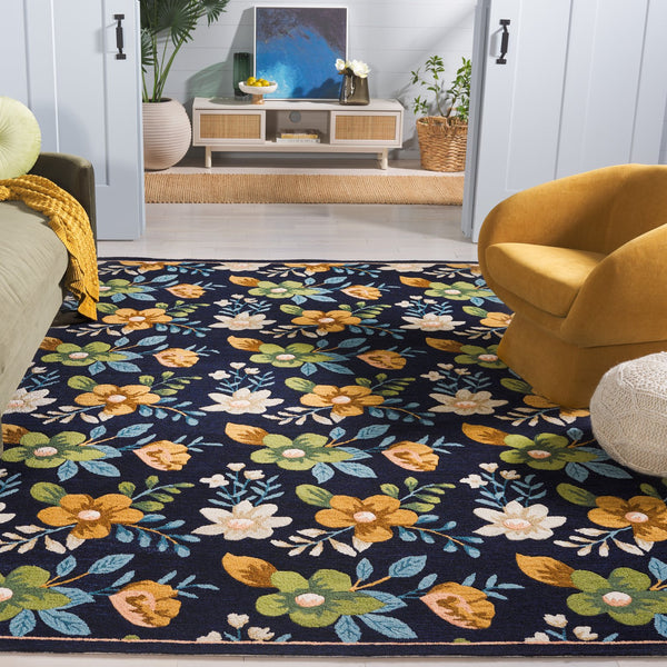 Safavieh Blossom Hand-tufted Floral Area Rug - Luxurious Wool & Cotton Blend For Timeless Elegance In Any Room Navy ,Green 80% Wool,20% Cotton Blm571n-4