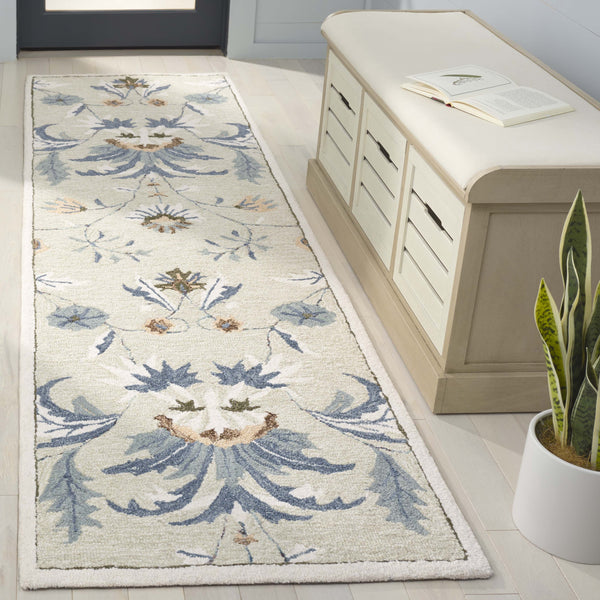 Safavieh Blossom Hand-tufted Wool & Cotton Floral Area Rug - Elegant Grey And Ivory Design For Home Décor Sage ,Blue 80% Wool,20% Cotton Blm572w-8