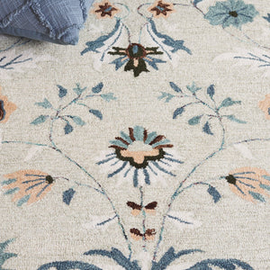 Safavieh Blossom Hand-tufted Wool & Cotton Floral Area Rug - Elegant Grey And Ivory Design For Home Décor Sage ,Blue 80% Wool,20% Cotton Blm572w-8