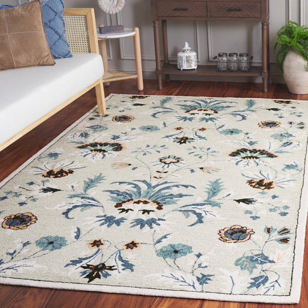 Safavieh Blossom Hand-tufted Wool & Cotton Floral Area Rug - Elegant Grey And Ivory Design For Home Décor Sage ,Blue 80% Wool,20% Cotton Blm572w-8