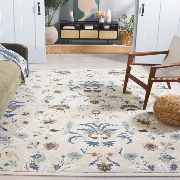Safavieh Blossom Hand-tufted Wool & Cotton Floral Area Rug - Elegant Grey And Ivory Design For Home Décor Sage ,Blue 80% Wool,20% Cotton Blm572w-8