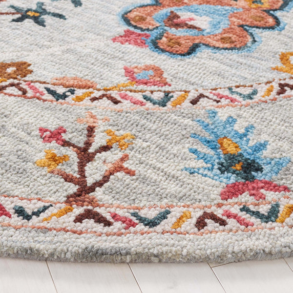 Safavieh Blossom 685 Hand Tufted 80% Wool 20% Cotton Floral Rug Grey / Red BLM685F-8