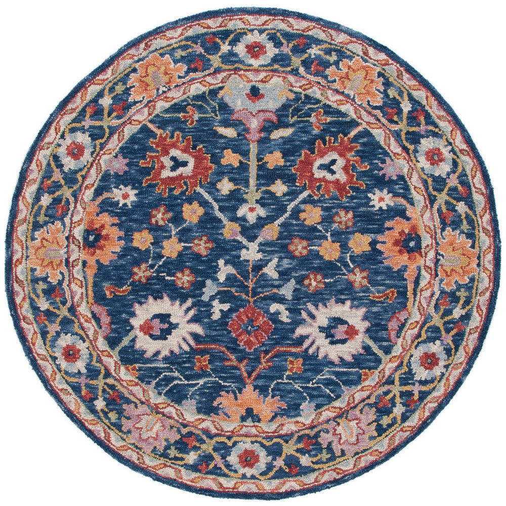 Safavieh Blossom 686 Hand Tufted 80% Wool 20% Cotton Floral Rug Blue / Red BLM686M-8