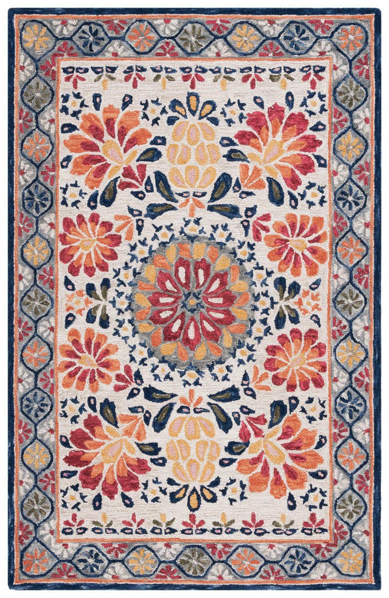 Safavieh Blossom 687 Hand Tufted 80% Wool 20% Cotton Floral Rug Ivory / Red BLM687A-8