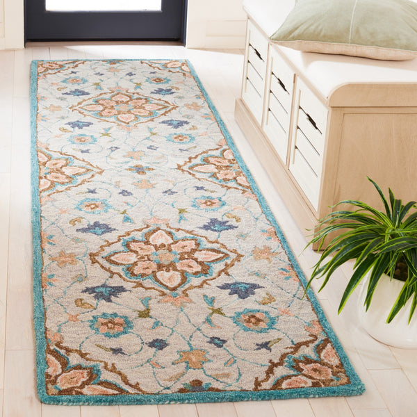Safavieh Blossom 689 Hand Tufted 80% Wool 20% Cotton Floral Rug Beige / Blue BLM689B-8