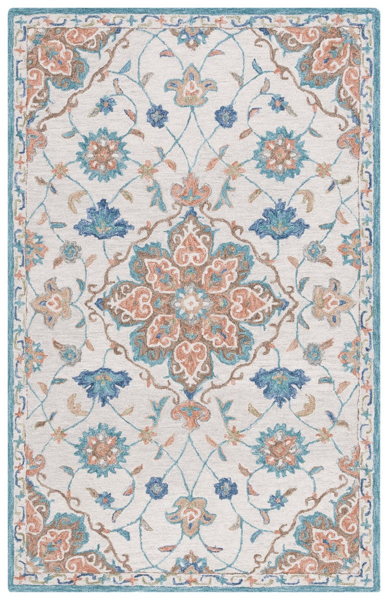 Safavieh Blossom 689 Hand Tufted 80% Wool 20% Cotton Floral Rug Beige / Blue BLM689B-8