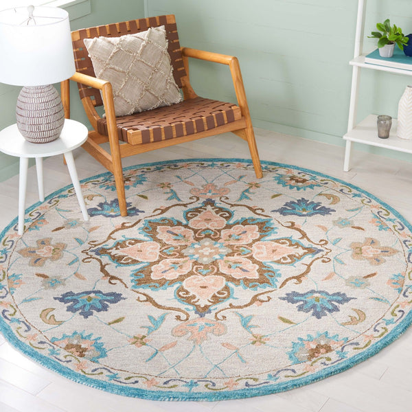 Safavieh Blossom 689 Hand Tufted 80% Wool 20% Cotton Floral Rug Beige / Blue BLM689B-8