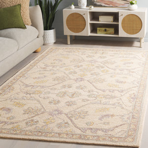 Safavieh Blossom Hand Tufted Wool Area Rug - Elegant Floral Design From India - Timeless Home Décor Piece Beige ,Purple Wool Blm701b-9