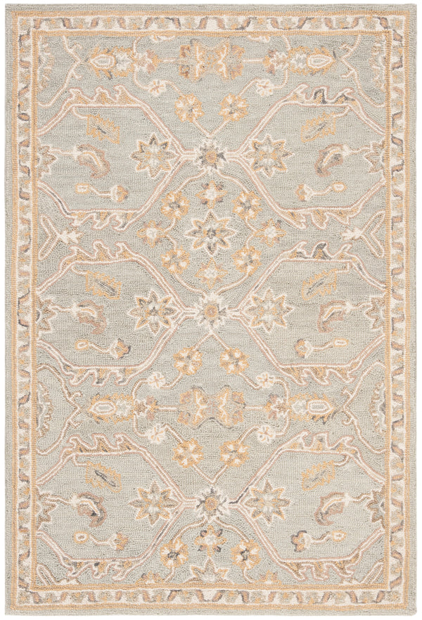 Safavieh Blossom Hand Tufted Wool Area Rug - Elegant Floral Design From India - Timeless Home Décor Piece Slate ,Beige Wool Blm701m-24