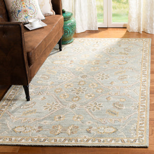 Safavieh Blossom Hand Tufted Wool Area Rug - Elegant Floral Design From India - Timeless Home Décor Piece Slate ,Beige Wool Blm701m-24