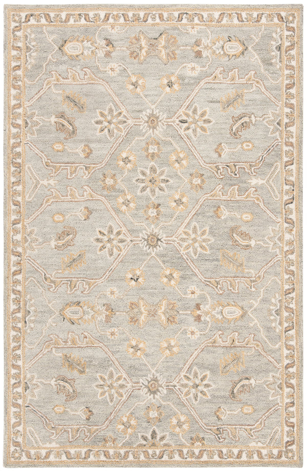 Safavieh Blossom Hand Tufted Wool Area Rug - Elegant Floral Design From India - Timeless Home Décor Piece Slate ,Beige Wool Blm701m-24