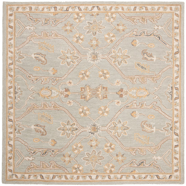Safavieh Blossom Hand Tufted Wool Area Rug - Elegant Floral Design From India - Timeless Home Décor Piece Slate ,Beige Wool Blm701m-24