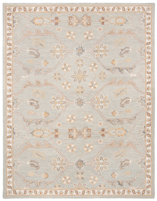 Safavieh Blossom Hand Tufted Wool Area Rug - Elegant Floral Design From India - Timeless Home Décor Piece Slate ,Beige Wool Blm701m-24