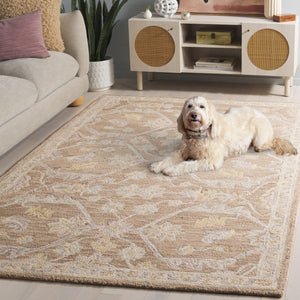 Safavieh Blossom Hand Tufted Wool Area Rug - Elegant Floral Design From India - Timeless Home Décor Piece Light Brown ,Beige Wool Blm701t-3