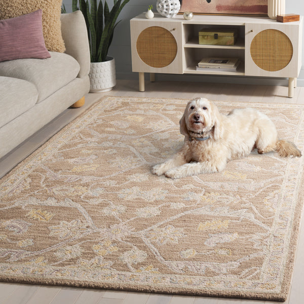 Safavieh Blossom Hand Tufted Wool Area Rug - Elegant Floral Design From India - Timeless Home Décor Piece Light Brown ,Beige Wool Blm701t-3