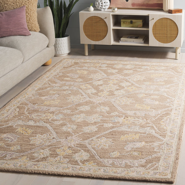 Safavieh Blossom Hand Tufted Wool Area Rug - Elegant Floral Design From India - Timeless Home Décor Piece Light Brown ,Beige Wool Blm701t-3