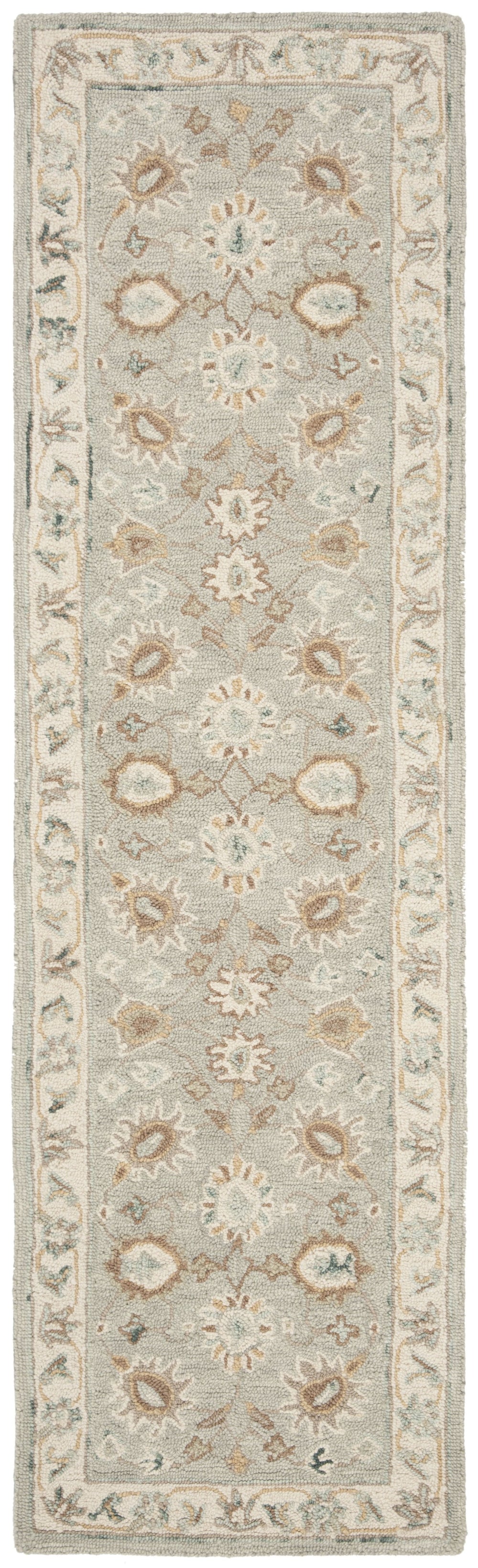 Safavieh Blossom Hand-Tufted 2'3" X 6' Wool Runner In Aqua Ivory – Low-Profile Floral Motif For Hallways BLM702M-26