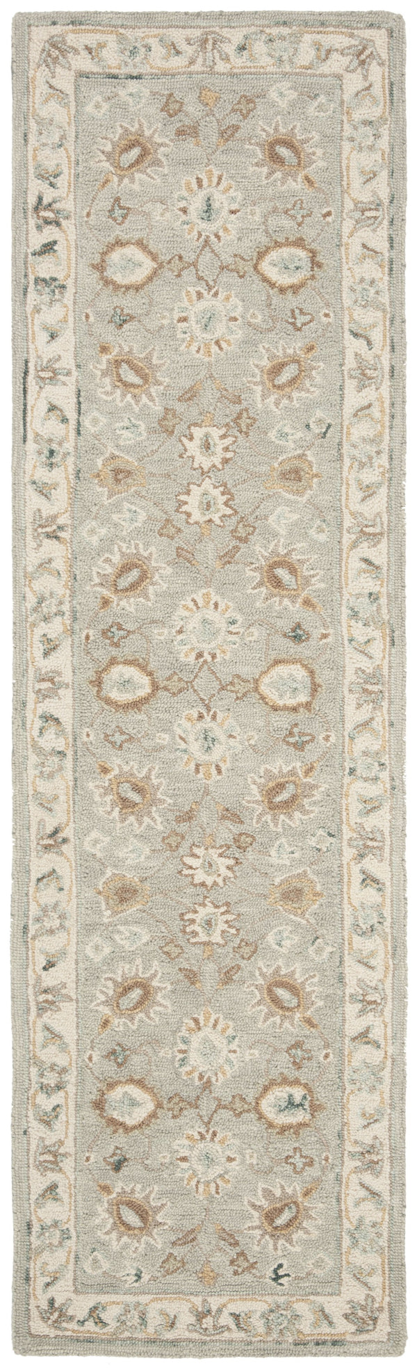 Safavieh Blossom Hand-Tufted 2'3" X 6' Wool Runner In Aqua Ivory – Low-Profile Floral Motif For Hallways BLM702M-26