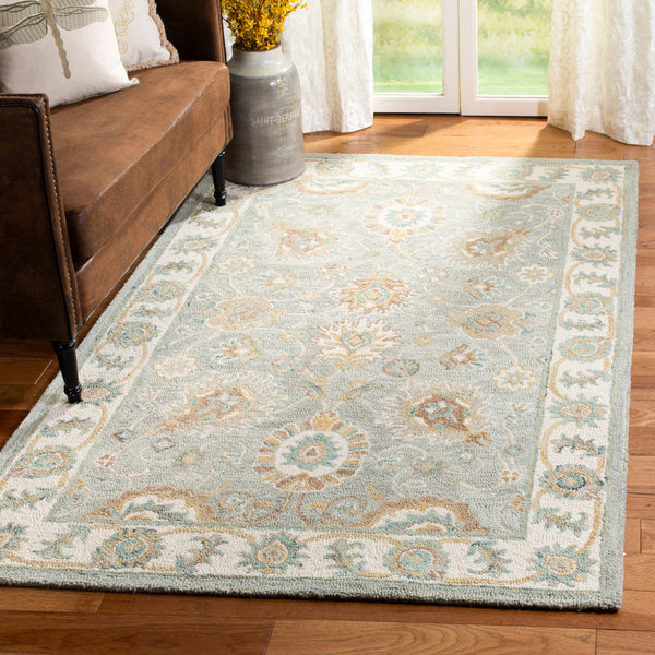 Safavieh Blossom Hand-tufted Wool Area Rug With Floral Motifs, Luxurious Comfort For Elegant Living Spaces Aqua ,Ivory Wool Blm702m-3