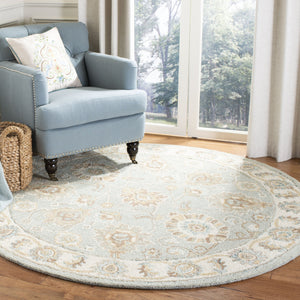 Safavieh Blossom Hand-Tufted 2'3" X 6' Wool Runner In Aqua Ivory – Low-Profile Floral Motif For Hallways BLM702M-26