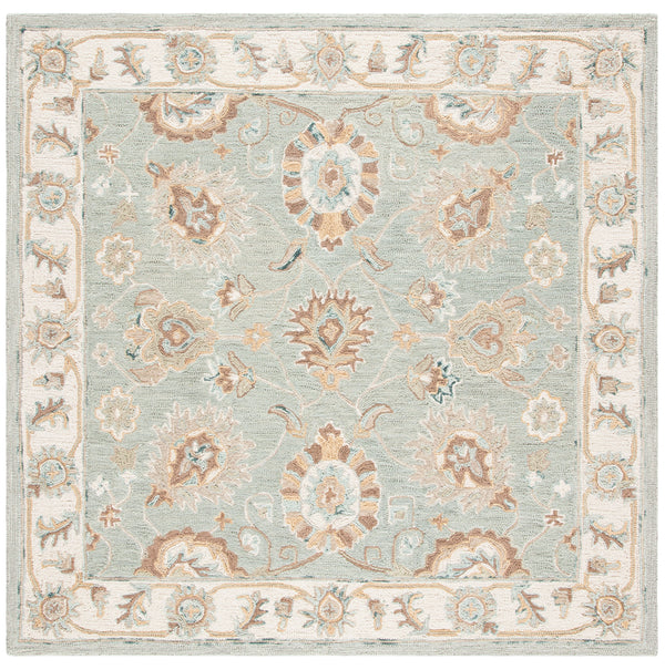 Safavieh Blossom Hand-tufted Wool Area Rug With Floral Motifs, Luxurious Comfort For Elegant Living Spaces Aqua ,Ivory Wool Blm702m-3
