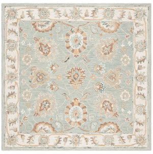 Safavieh Blossom Hand-Tufted 2'3" X 6' Wool Runner In Aqua Ivory – Low-Profile Floral Motif For Hallways BLM702M-26
