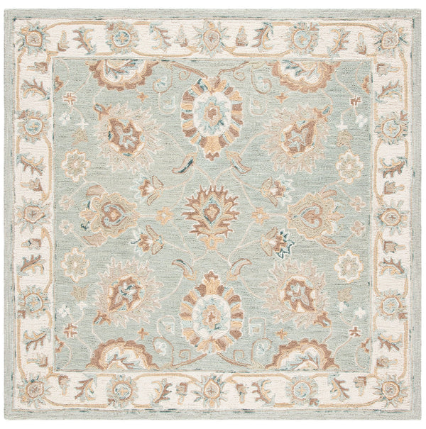 Safavieh Blossom Hand-Tufted 2'3" X 6' Wool Runner In Aqua Ivory – Low-Profile Floral Motif For Hallways BLM702M-26