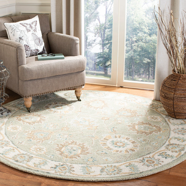 Safavieh Blossom Hand-tufted Wool Area Rug With Floral Motifs, Luxurious Comfort For Elegant Living Spaces Sage ,Ivory Wool Blm702w-210