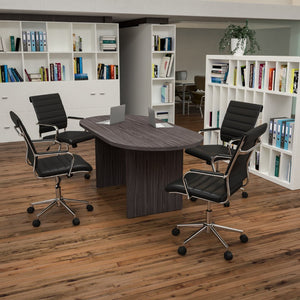 English Elm Lake 5-Piece Oval Conference Table Set with 4 Ergonomic Black Executive Chairs for Modern Meetings Rustic Gray 35"W x 72"D x 29.5"H BLN-6GCGRY595M-BK-GG