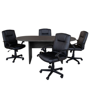 English Elm Lake 5-Piece Conference Table Set with Black LeatherSoft Chairs for Productive Meeting Spaces Rustic Gray 35"W x 72"D x 29.5"H BLN-6GCGRYX000-BK-GG