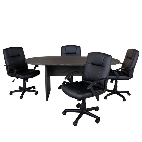 English Elm Lake 5-Piece Conference Table Set with Black LeatherSoft Chairs for Productive Meeting Spaces Rustic Gray 35"W x 72"D x 29.5"H BLN-6GCGRYX000-BK-GG