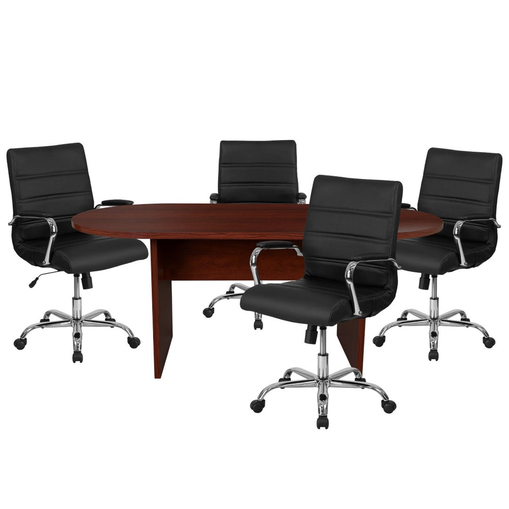 English Elm Lake 5-Piece Conference Table Set with 4 Executive Chairs for Professional Meeting Spaces Mahogany 35"W x 72"D x 29.5"H BLN-6GCMHG2286-BK-GG