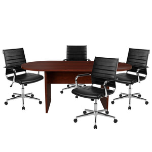 English Elm Lake 5-Piece Oval Conference Table Set with 4 Ergonomic Black Executive Chairs for Modern Meetings Mahogany 35"W x 72"D x 29.5"H BLN-6GCMHG595M-BK-GG