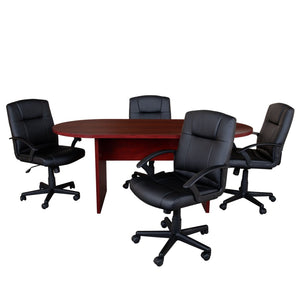 English Elm Lake 5-Piece Conference Table Set with Black LeatherSoft Chairs for Productive Meeting Spaces Mahogany 35"W x 72"D x 29.5"H BLN-6GCMHGX000-BK-GG