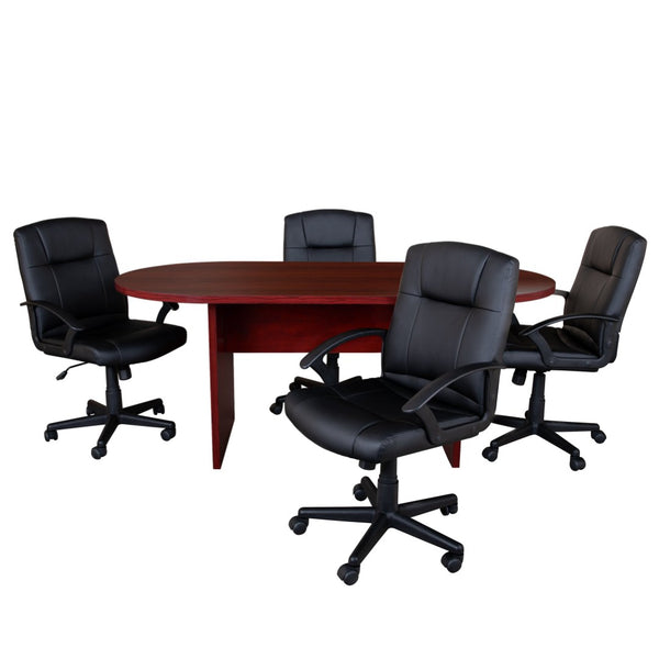 English Elm Lake 5-Piece Conference Table Set with Black LeatherSoft Chairs for Productive Meeting Spaces Mahogany 35"W x 72"D x 29.5"H BLN-6GCMHGX000-BK-GG