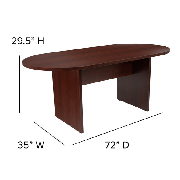 English Elm Lake 5-Piece Conference Table Set with Black LeatherSoft Chairs for Productive Meeting Spaces Mahogany 35"W x 72"D x 29.5"H BLN-6GCMHGX000-BK-GG