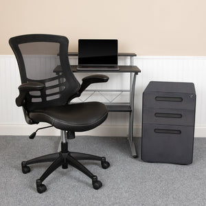English Elm Calder Home Office Kit - Compact Black Desk, Ergonomic Mesh Chair & Secure Mobile Filing Cabinet Set BLN-CLIFAPX5L-BK-GG