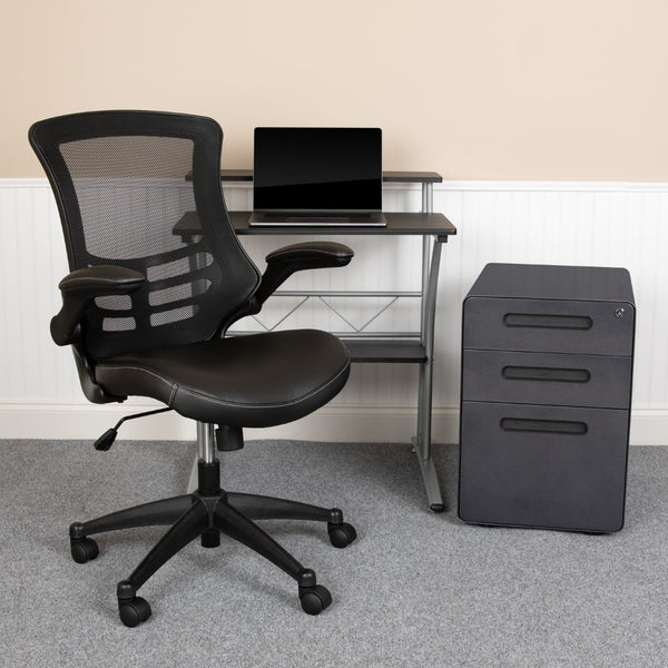 English Elm Calder Home Office Kit - Compact Black Desk, Ergonomic Mesh Chair & Secure Mobile Filing Cabinet Set BLN-CLIFAPX5L-BK-GG