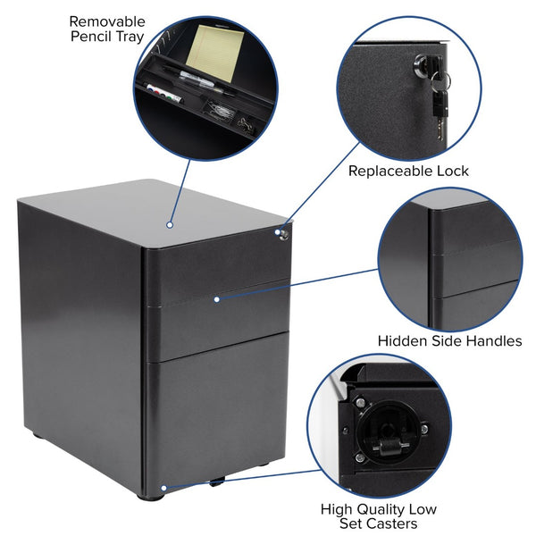 English Elm Calder Work From Home Kit - Modern Black Desk, Ergonomic Chair & Mobile Locking Filing Cabinet Set BLN-CLIFCHPX5-BK-GG